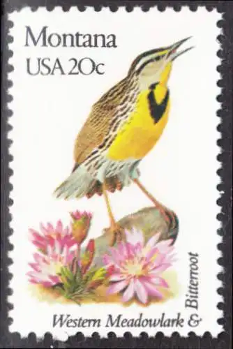 USA Michel 1557 / Scott 1978 postfrisch EINZELMARKE (a2) - Vögel und Blumen der 50 Bundesstaaten: Montana: Westlicher Lerchenstärling/Bitterwurz