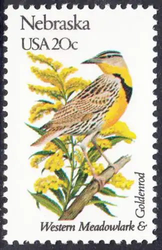 USA Michel 1558 / Scott 1979 postfrisch EINZELMARKE (a1) - Vögel und Blumen der 50 Bundesstaaten: Nebraska: Westlicher Lerchenstärling/Goldrute