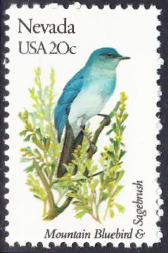 USA Michel 1559 / Scott 1980 postfrisch EINZELMARKE (a1) - Vögel und Blumen der 50 Bundesstaaten: Nevada: Berghüttensänger/Amerikanischer Beifuß