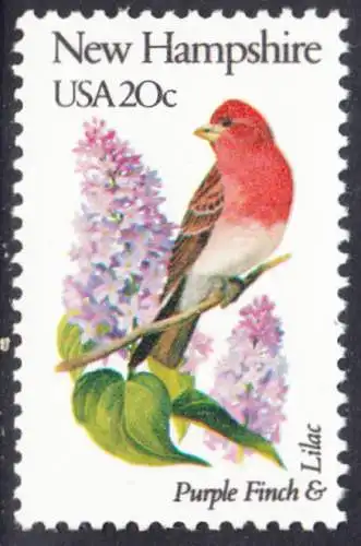 USA Michel 1560 / Scott 1981 postfrisch EINZELMARKE (a1) - Vögel und Blumen der 50 Bundesstaaten: New Hampshire: Purpurfink/Flieder