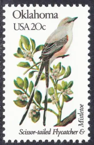 USA Michel 1567 / Scott 1988 postfrisch EINZELMARKE (a2) - Vögel und Blumen der 50 Bundesstaaten: Oklahoma: Scherentyrann/Mistelzweig