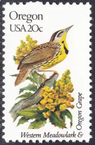 USA Michel 1568 / Scott 1989 postfrisch EINZELMARKE (a1) - Vögel und Blumen der 50 Bundesstaaten: Oregon: Westlicher Lerchenstärling/Mahonie