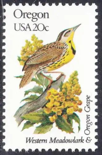 USA Michel 1568 / Scott 1989 postfrisch EINZELMARKE (a2) - Vögel und Blumen der 50 Bundesstaaten: Oregon: Westlicher Lerchenstärling/Mahonie