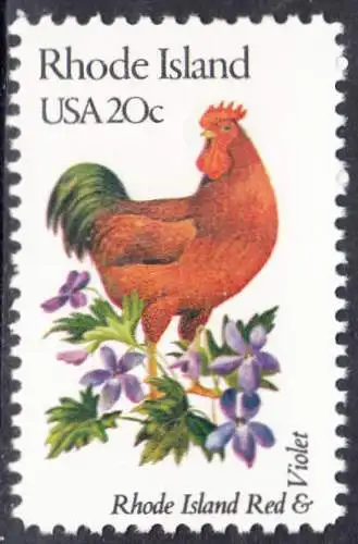 USA Michel 1570 / Scott 1991 postfrisch EINZELMARKE (a1) - Vögel und Blumen der 50 Bundesstaaten: Rhode Island: Rhodeländer Haushuhn/Veilchen