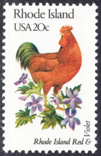 USA Michel 1570 / Scott 1991 postfrisch EINZELMARKE (a2) - Vögel und Blumen der 50 Bundesstaaten: Rhode Island: Rhodeländer Haushuhn/Veilchen