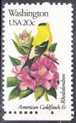 USA Michel 1578 / Scott 1999 postfrisch EINZELMARKE RAND unten (a1) - Vögel und Blumen der 50 Bundesstaaten: Washington: Trauerzeisig/Rhododendron