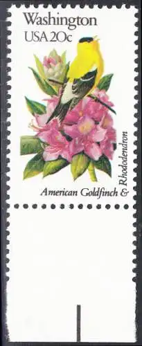 USA Michel 1578 / Scott 1999 postfrisch EINZELMARKE RAND unten (a2) - Vögel und Blumen der 50 Bundesstaaten: Washington: Trauerzeisig/Rhododendron