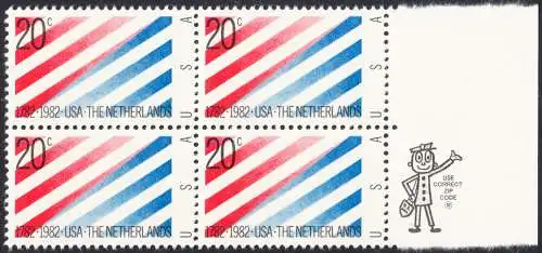 USA Michel 1582 / Scott 2003 postfrisch BLOCK RÄNDER rechts m/ ZIP-Emblem - 200 Jahre diplomatische Beziehungen zwischen den Niederlanden und den Vereinigten Staaten von Amerika