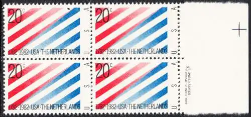 USA Michel 1582 / Scott 2003 postfrisch BLOCK RÄNDER rechts m/ copyright symbol - 200 Jahre diplomatische Beziehungen zwischen den Niederlanden und den Vereinigten Staaten von Amerika
