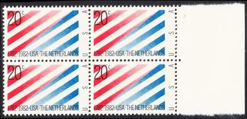 USA Michel 1582 / Scott 2003 postfrisch BLOCK RÄNDER rechts - 200 Jahre diplomatische Beziehungen zwischen den Niederlanden und den Vereinigten Staaten von Amerika
