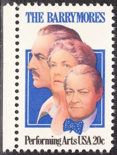 USA Michel 1592 / Scott 2012 postfrisch EINZELMARKE RAND links - Darstellende Künste und Künstler: Die Schauspielerfamilie Barrymore; Ethel (1879-1959), Lionel (1878-1954) und John Barrymore (1882-1942)