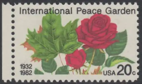 USA Michel 1594 / Scott 2014 postfrisch EINZELMARKE RAND links (a2) - 50 Jahre Internationaler Friedensgarten, Dunseith, North Dakota und Boissevain, Manitoba, Kanada