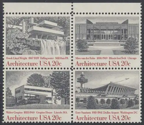 USA Michel 1600-1603 / Scott 2019-2022 postfrisch BLOCK RÄNDER oben (a1) - Amerikanische Architektur