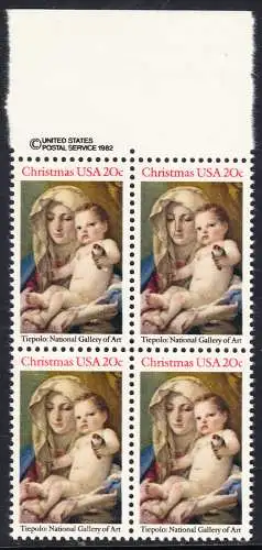 USA Michel 1606 / Scott 2026 postfrisch BLOCK RÄNDER oben m/ copyright symbol (a2) - Weihnachten: Madonna und Kind