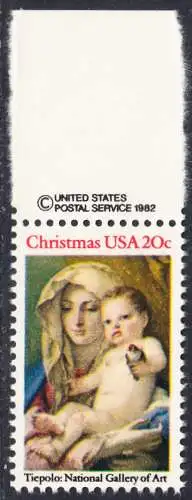 USA Michel 1606 / Scott 2026 postfrisch EINZELMARKE RAND oben m/ copyright symbol - Weihnachten: Madonna und Kind