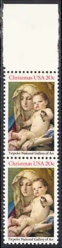 USA Michel 1606 / Scott 2026 postfrisch vert.PAAR RAND oben - Weihnachten: Madonna und Kind