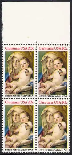 USA Michel 1606 / Scott 2026 postfrisch BLOCK RÄNDER oben (a2) - Weihnachten: Madonna und Kind