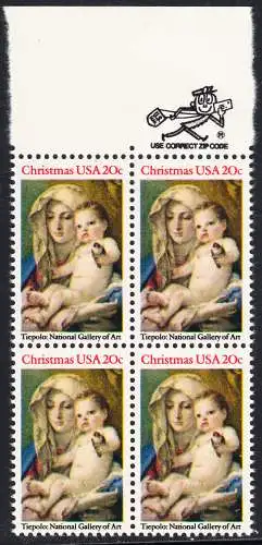 USA Michel 1606 / Scott 2026 postfrisch BLOCK RÄNDER oben m/ ZIP-Emblem - Weihnachten: Madonna und Kind