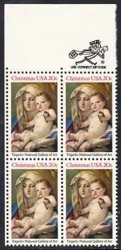 USA Michel 1606 / Scott 2026 postfrisch ZIP-BLOCK(UR) - Weihnachten: Madonna und Kind