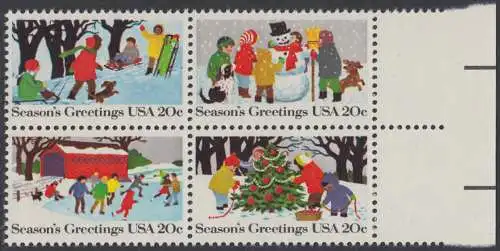 USA Michel 1607-1610 / Scott 2027-2030 postfrisch BLOCK RÄNDER rechts (a3) - Weihnachten
