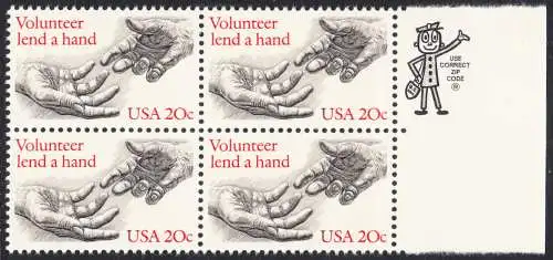 USA Michel 1627 / Scott 2039 postfrisch BLOCK RÄNDER rechts m/ ZIP-Emblem (a2) - Freiwillige Hilfe