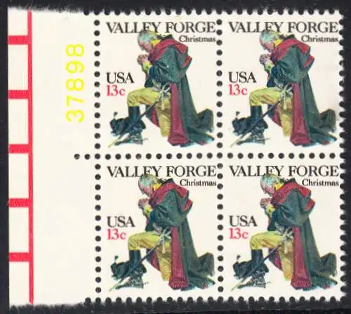 USA Michel 1317 / Scott 1729 postfrisch BLOCK RÄNDER links m/ Platten-# (a3) - Weihnachten: General George Washington beim Gebet in Valley Forge