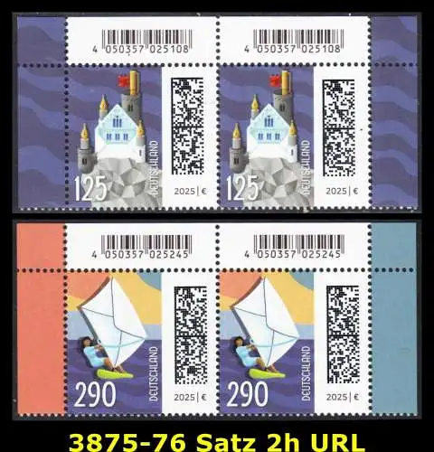 BUND 2025 Michel-# 3875-3876 postfrisch SATZ(2) horiz.PAARE ECKRÄNDER oben rechts & links 