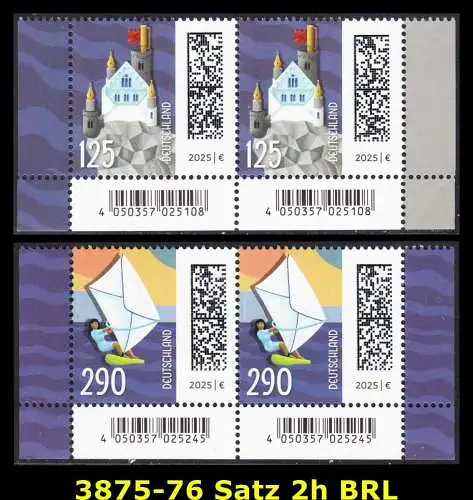BUND 2025 Michel-# 3875-3876 postfrisch SATZ(2) horiz.PAARE ECKRÄNDER unten rechts & links 