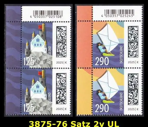 BUND 2025 Michel-# 3875-3876 postfrisch SATZ(2) vert.PAARE ECKRÄNDER oben links