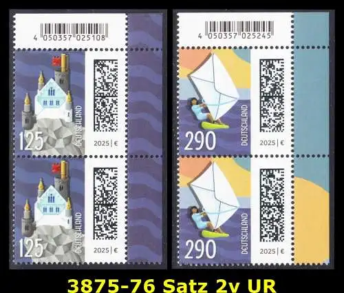 BUND 2025 Michel-# 3875-3876 postfrisch SATZ(2) vert.PAARE ECKRÄNDER oben rechts
