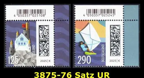 BUND 2025 Michel-# 3875-3876 postfrisch SATZ(2) EINZELMARKEN ECKRÄNDER oben rechts