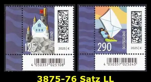 BUND 2025 Michel-# 3875-3876 postfrisch SATZ(2) EINZELMARKEN ECKRÄNDER unten links