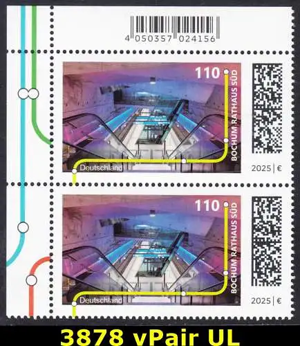 BUND 2025 Michel-# 3878 postfrisch vert.PAAR ECKRAND oben links