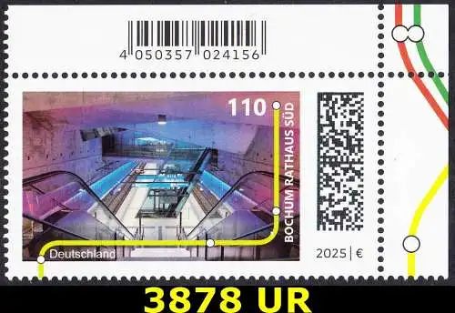 BUND 2025 Michel-# 3878 postfrisch EINZELMARKE ECKRAND oben rechts 