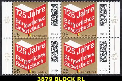 BUND 2025 Michel-# 3879 postfrisch BLOCK RÄNDER rechts/links