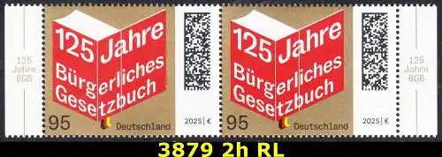 BUND 2025 Michel-# 3879 postfrisch horiz.PAAR RÄNDER rechts/links
