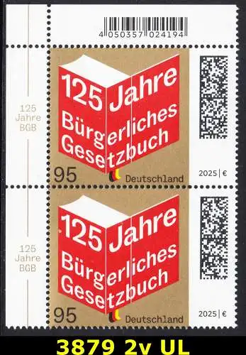 BUND 2025 Michel-# 3879 postfrisch vert.PAAR ECKRAND oben links
