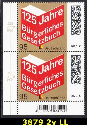 BUND 2025 Michel-# 3879 postfrisch vert.PAAR ECKRAND unten links