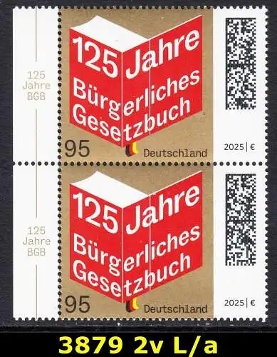 BUND 2025 Michel-# 3879 postfrisch vert.PAAR RÄNDER links