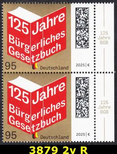 BUND 2025 Michel-# 3879 postfrisch vert.PAAR RÄNDER rechts