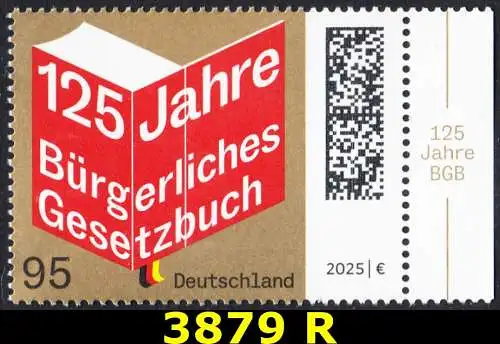BUND 2025 Michel-# 3879 postfrisch EINZELMARKE RAND rechts