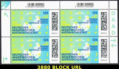 BUND 2025 Michel-# 3880 postfrisch BLOCK ECKRÄNDER oben rechts/links