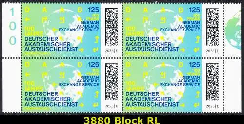 BUND 2025 Michel-# 3880 postfrisch BLOCK RÄNDER rechts/links