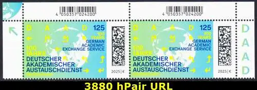 BUND 2025 Michel-# 3880 postfrisch horiz.PAAR ECKRÄNDER oben rechts/links