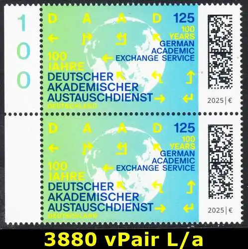 BUND 2025 Michel-# 3880 postfrisch vert.PAAR RÄNDER links (a)