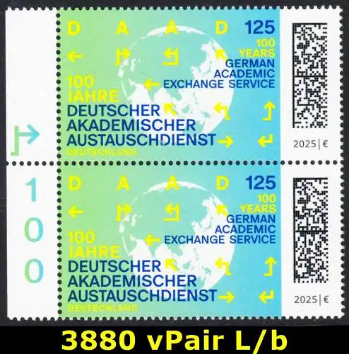 BUND 2025 Michel-# 3880 postfrisch vert.PAAR RÄNDER links (b)