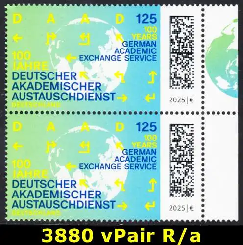 BUND 2025 Michel-# 3880 postfrisch vert.PAAR RÄNDER rechts (a)