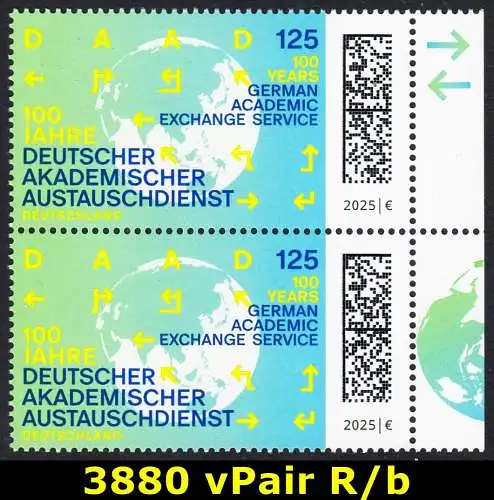 BUND 2025 Michel-# 3880 postfrisch vert.PAAR RÄNDER rechts (b)