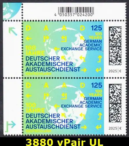 BUND 2025 Michel-# 3880 postfrisch vert.PAAR ECKRAND oben links