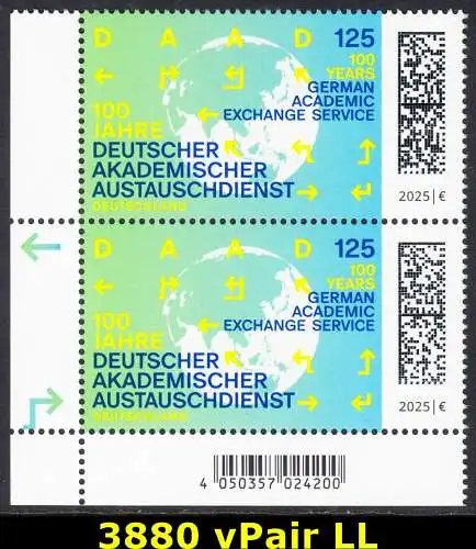 BUND 2025 Michel-# 3880 postfrisch vert.PAAR ECKRAND unten links